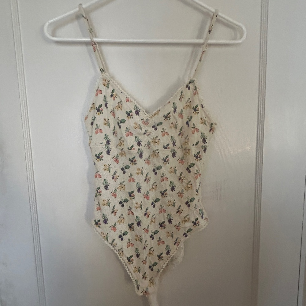& Other Stories fruit print open knit body suit